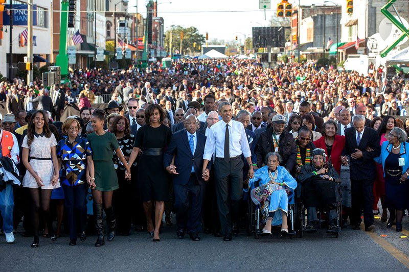 The Obamas march