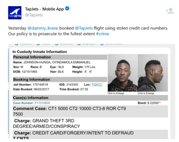 Dammy Krane accused tapjets