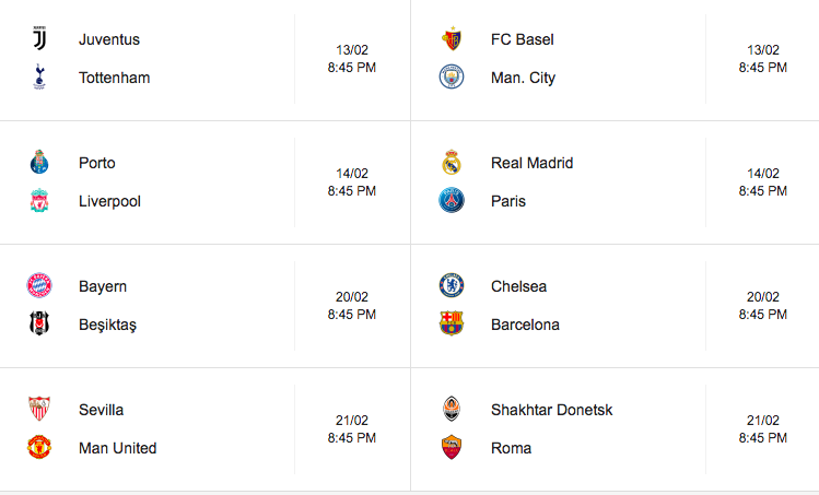 2017/2018 UCL fixtures