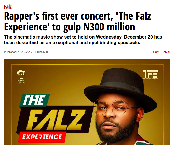 Falz Experience cost N300 million