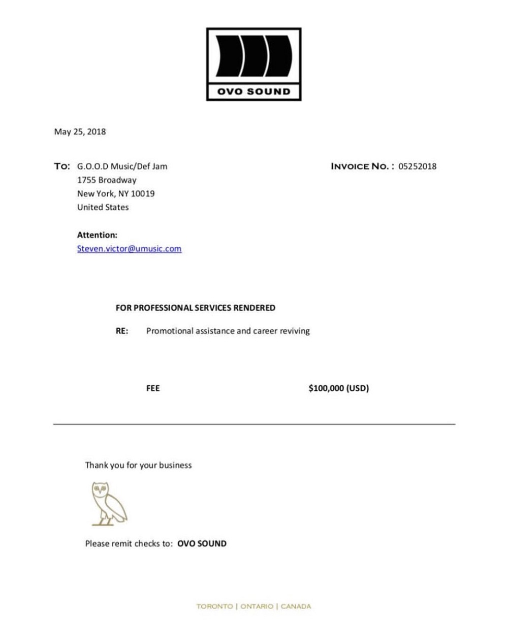 drake letter invoice to Pusha T