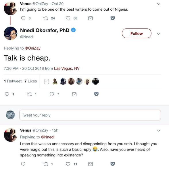 Nnedi Okoroafor, Talk is Cheap