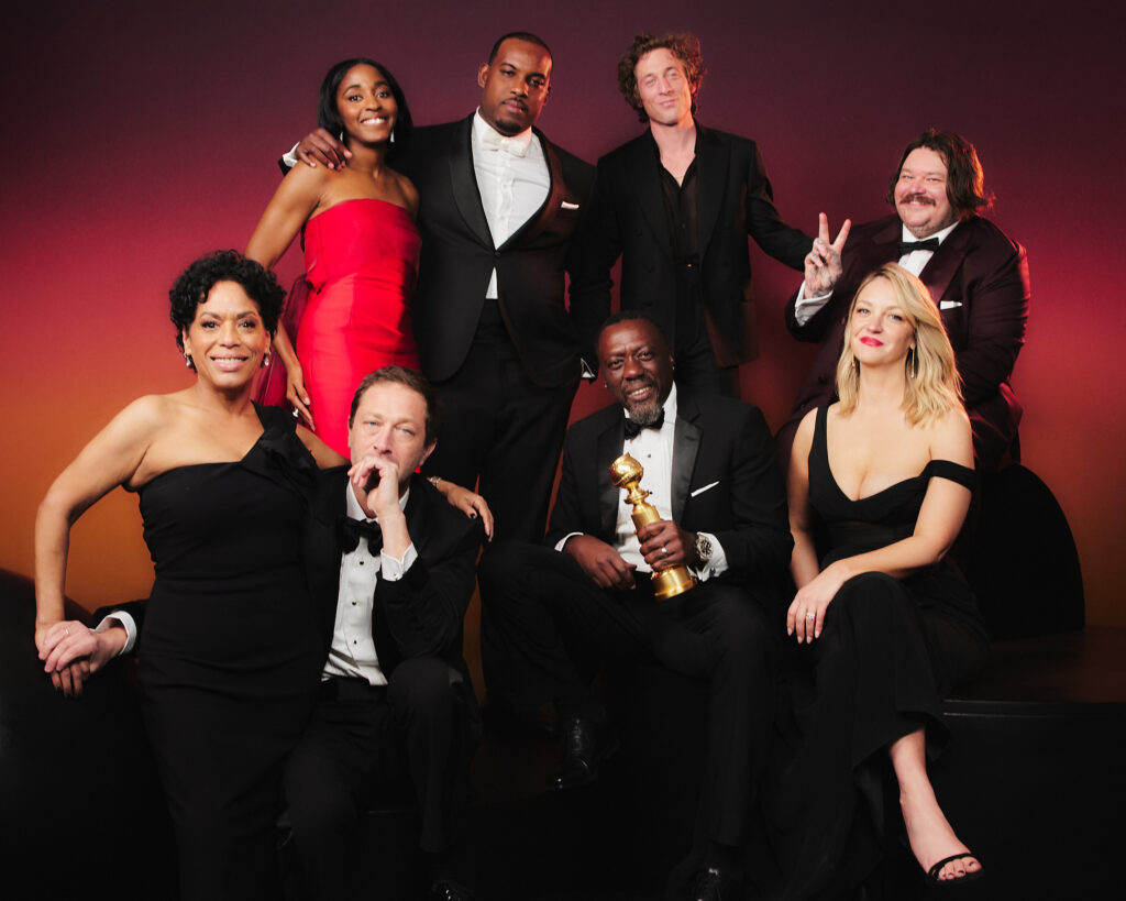 Cast of 'The Bear' posing with their Golden Globes for the Best Television Series – Musical or Comedy