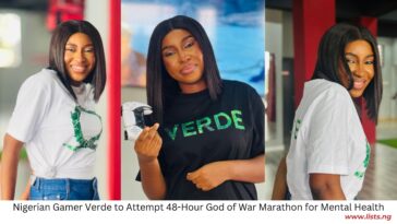 Nigerian gamer and mental health advocate Verde poses with a PlayStation controller ahead of her 48-hour God of War marathon gaming challenge to raise mental health awareness.