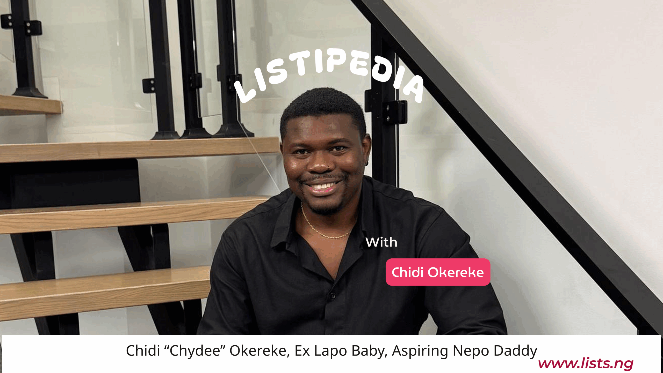 Chidi Okereke smiling on a staircase, featured in Listipedia by Lists.ng.