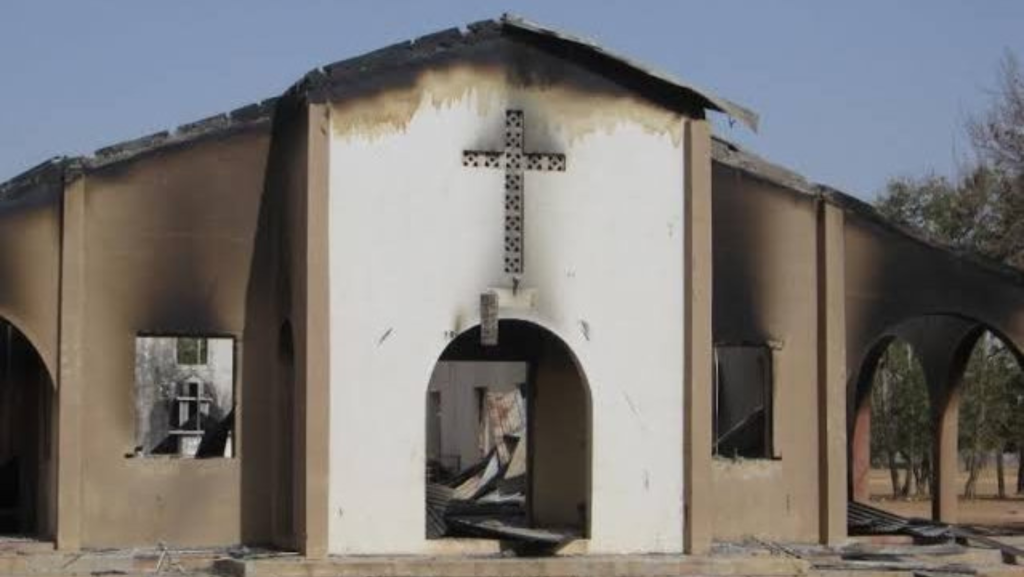 The aftermath of a church that caught fire